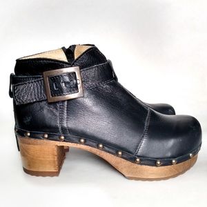 Sanita Ankle Boots Platform Clogs Black Leather 38